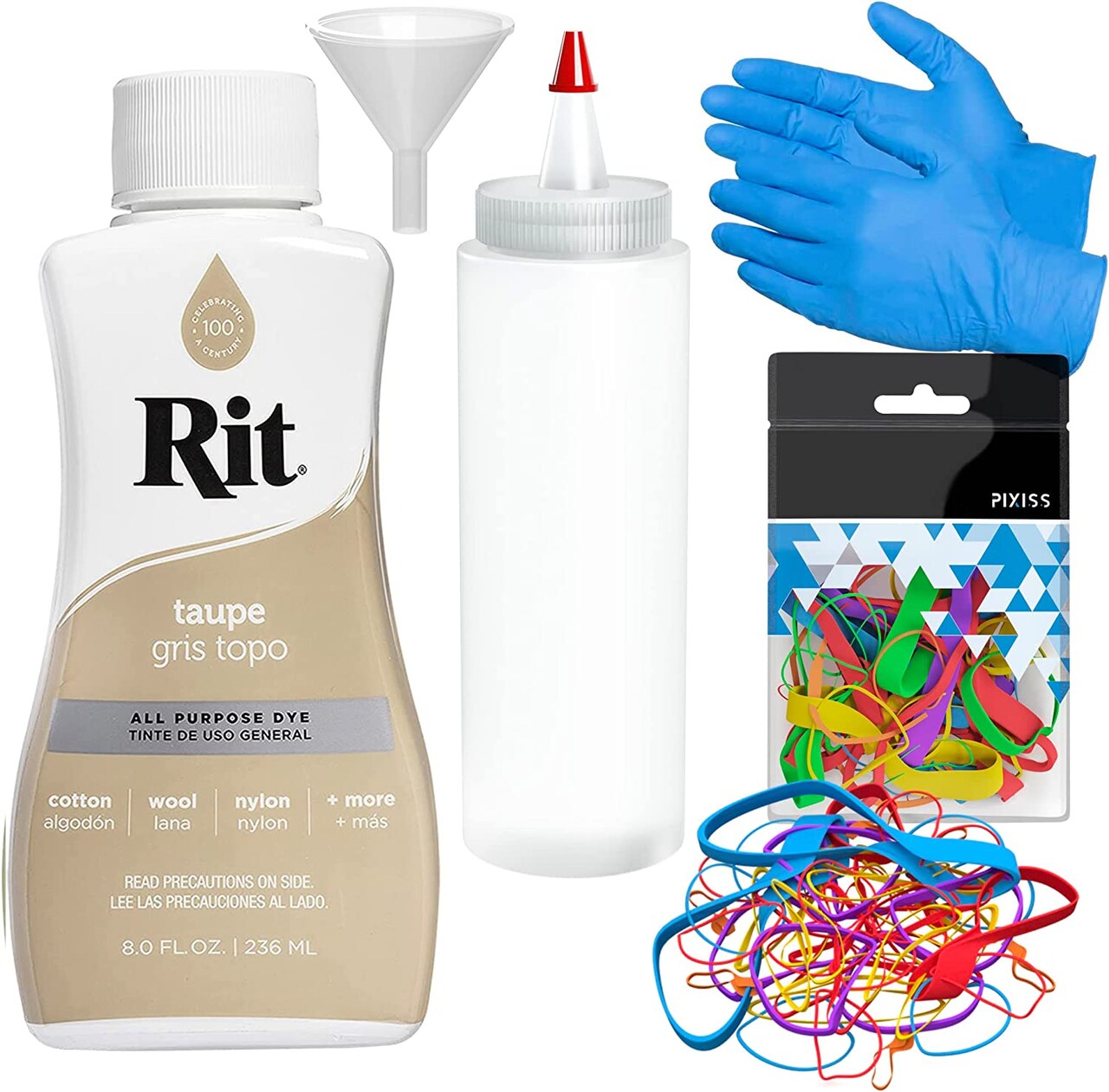 Rit Dye Liquid Taupe All-Purpose Dye 8oz, Pixiss Tie Dye Accessories Bundle